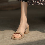 Nude Chunky Heel Slippers
