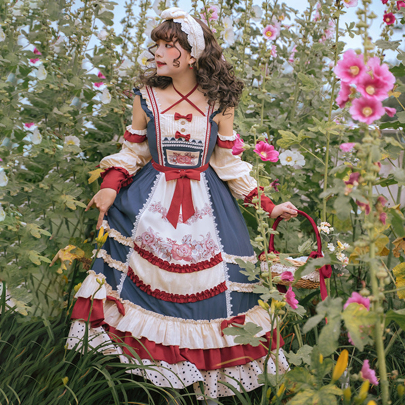 Gothic Lolita Harajuku Style Clothing Pastoral Style Lolita Dress JSK Open Front Waist Long Daily Light Lolita Dress