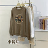 Diana Harvard Sweatshirt Cartoon Bear round Neck Pullover Khaki Sweater
