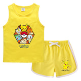 Children Pokemon Pikachu Tshirts & Shorts Vest Casual Sports Sweat-Absorbent Suit