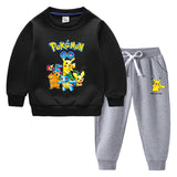 Children Pokemon Pikachu Hoodie & Pant Set Fleece Lined Padded Warm Keeping Winter Clothes Sweatershirt Suit