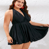 Women Plus Size Swimwear One-Pieces Sexy Backless Pure Color Slimming Deep V One-Piece Swimsuit for Women
