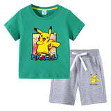 Children Pokemon Pikachu Tshirts & Shorts Cotton Children Short Sleeve Shorts Two Pieces