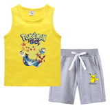 Children Pokemon Pikachu Tshirts & Shorts Vest Middle Pants Sports Casual Thin Two Pieces