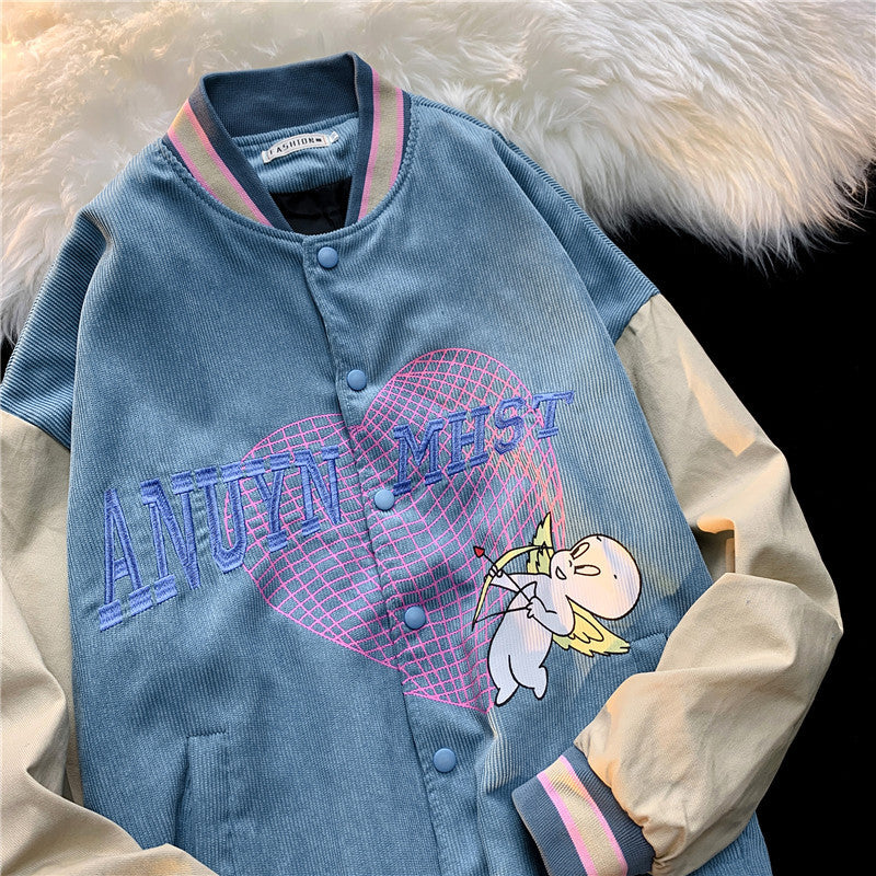 Corduroy Patch Jacket Spring and Autumn Corduroy Coat Men's Baseball Uniform