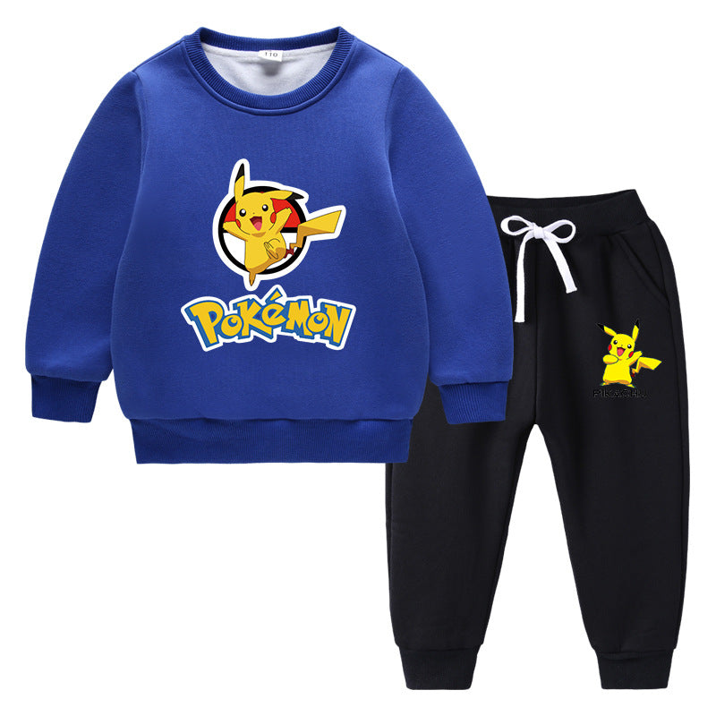 Children Pokemon Pikachu Hoodie & Pant Set Fleece Lined Padded Warm Keeping Winter Clothes Sweatershirt Suit