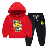 Children Pokemon Pikachu Hoodie & Pant Set Fleece Lined Padded Warm Keeping Sweatshirt Set