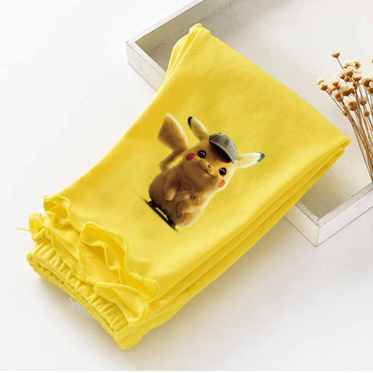 Children Pokemon Pikachu Pants Summer Cartoon Baby Lace Cropped Pants
