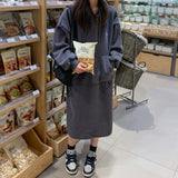 Work Dresses with Pockets Vintage Oversize Hooded Sweater Dress Women's Autumn and Winter Fleece-Lined Thick Loose
