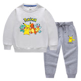 Children Pokemon Pikachu Hoodie & Pant Set Pure Color Cotton Quality Sweatshirt Set Trousers
