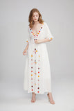 Women Dresses Bohemia Fashion Flower Embroidery Deep V-neck Dress Long Dress