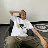 Present T Shirt Letter Print Distressed Loose Couple