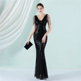 Sequin Evening Dress Long Style Long Sleeve Sequined Queen Fishtail Skirt