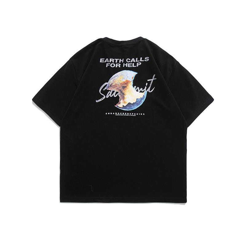 Men T Shirt Summer Casual Tops Men's Clothes Summer Wear Retro Men's Short-Sleeved Casual Earth Print T-shirt Fashion