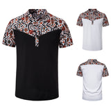 Men's T-Shirt Men's Printed Stitching Short Sleeves Button Shirt Stand Collar