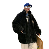 Men's Autumn Winter Coat Stand Collar Plush Cotton Coat with Solid Color