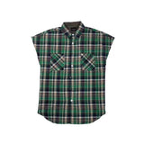 Mens Flannel Jacket Fog 6Th Stand Collar Flannel Plaid Loose Sleeveless Jacket Short-Sleeved Shirt