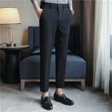 Men Trousers Casual Pants Simple Embroidered Four-Sided Stretch Light Business Boys Suit Pants