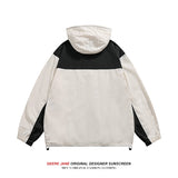 Men Sun Protection Clothing Tooling Stitching Hooded Couple Baggy Coat