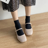 Nude Block Heel Sandals Mary Jane Shoes Women's Vintage High Heels