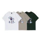 Men T Shirt Summer Casual Tops Men's Vintage Men's round Neck Short Sleeve Casual Loose Cartoon Dogs and Cats T-shirt