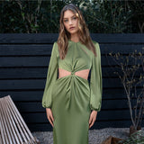 Bella Hadid Dress Sexy Backless Lace up Gown Dress Hollow out Slightly Flared