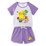 Children Pokemon Pikachu Tshirts & Shorts Short-Sleeved T-shirt Shorts Casual Sports Two-Piece Neutral