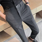 Men Trousers Simple Embroidered Solid Color Casual Suit Pants
