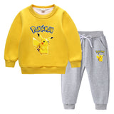 Children Pokemon Pikachu Hoodie & Pant Set Fleece Lined Padded Warm Keeping Winter Clothes Sweatershirt Suit
