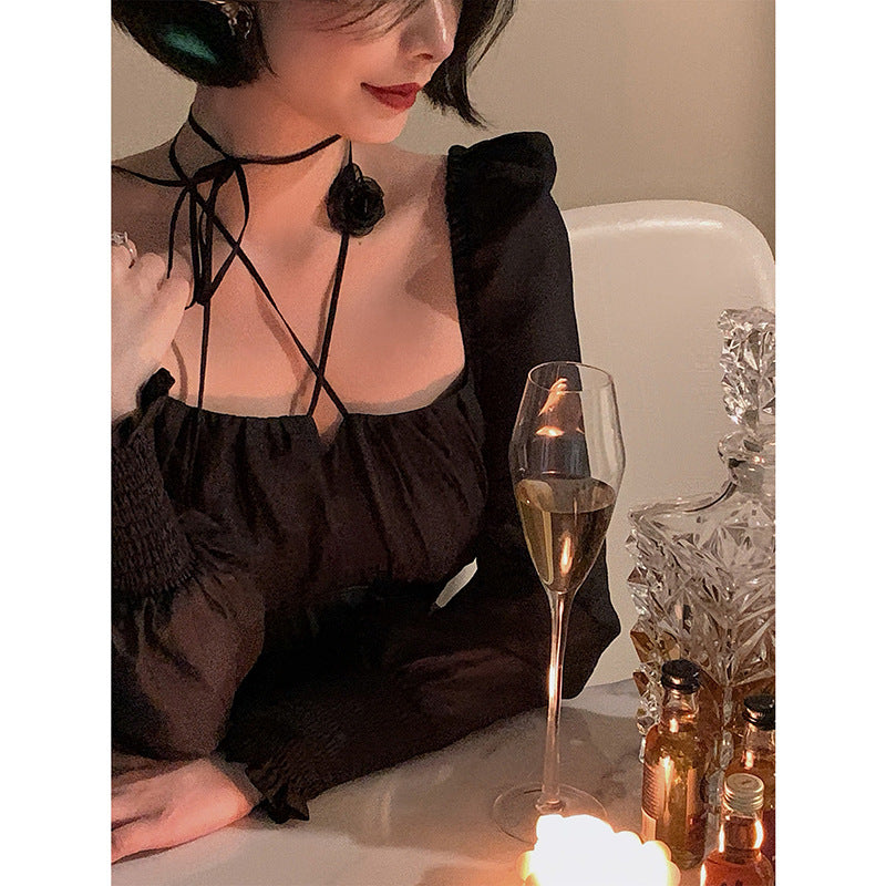 Fairy Dress Women's Long-Sleeved Dress Early Autumn off-White Temperament French Hepburn Style Autumn Winter Skirt