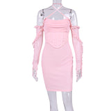 Bella Hadid Dress Net Falbala Backless Dress