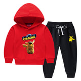 Children Pokemon Pikachu Hoodie & Pant Set Fleece Lined Padded Warm Keeping Winter Clothes Sweatershirt