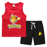 Children Pokemon Pikachu Tshirts & Shorts Summer Vest Middle Pants Sports Casual Bottoming Shirt Sleeveless Two Pieces