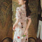 Women cottagecore Dress Retro Short Sleeve Embroidery Summer