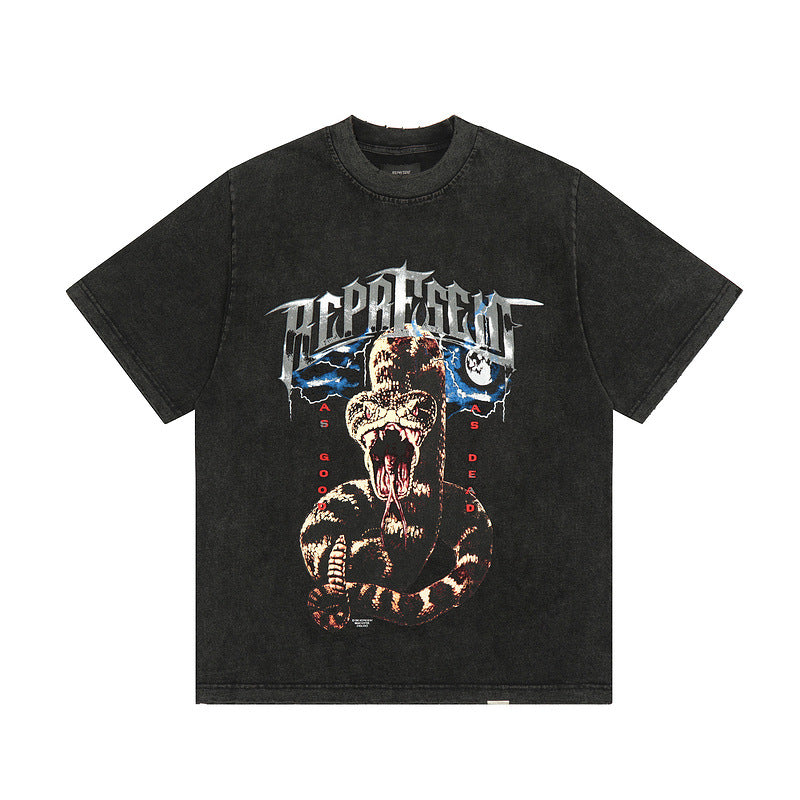 Present T Shirt Python Print Distressed Loose T-shirt
