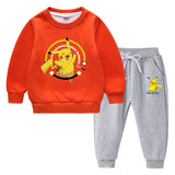 Children Pokemon Pikachu Hoodie & Pant Set Fleece Lined Padded Warm Keeping Winter Clothes Sweatershirt Suit