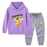 Children Pokemon Pikachu Hoodie & Pant Set Hooded Sweater Trousers Two-Piece Baby Cotton Sweater Suit