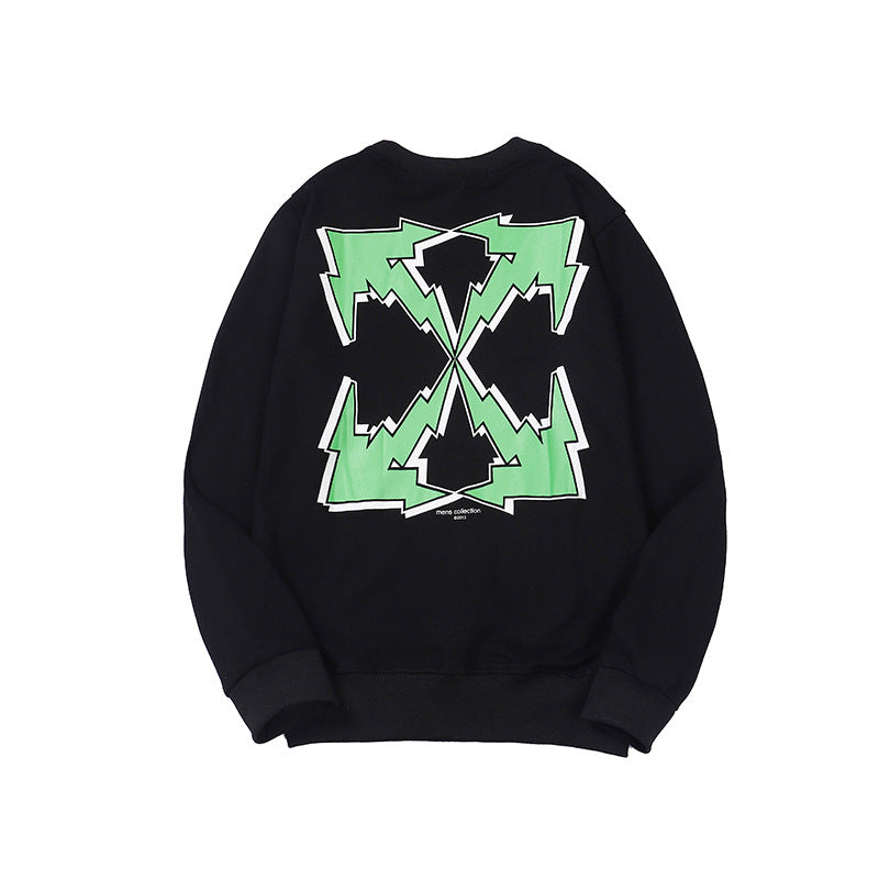 Off White Sweatshirts Long Sleeve round Neck Sweater Autumn and Winter Lightning Arrow Pattern round Neck Terry Sweater for Men and Women