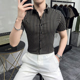 Men Shirts Striped Half Sleeve Shirt
