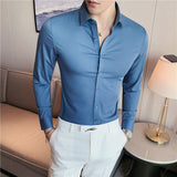 Men's Shirts Fall Stretch Sweater Business Casual Slim-Fitting Long Sleeve Shirt