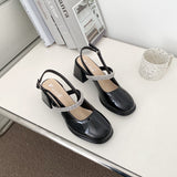 Nude Block Heel Sandals Mary Jane Sandals
