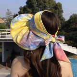 Kentucky Derby Hats Summer Sun Protection Visor Cap Tie-Dyed Bow Sun Hat