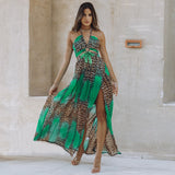 Beth Dutton Bohemian Dress Summer Spring Midi Dresses Sexy Leopard Print Backless Dress Chiffon Maxi Dress