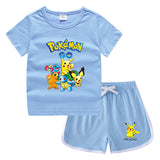 Children Pokemon Pikachu Tshirts & Shorts Leisure Sports Suction Suit Neutral