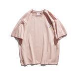 Cartoon Literary Flower Printing Short Sleeve Street Casual Loose-Fitting T-shirt Men's Fashion Half Sleeve Couples Dress Summer Wear