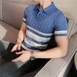 Men Shirts Striped Knitted Polo Shirt