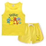Children Pokemon Pikachu Tshirts & Shorts Casual Sports Vest Sleeveless Undershirt Suit Neutral