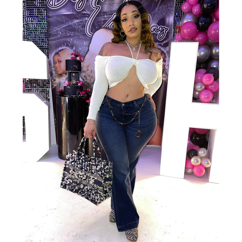 Women Plus Size Jeans High Elastic Slim Fit Denim Bootcut Trousers