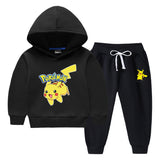 Children Pokemon Pikachu Hoodie & Pant Set Fleece Lined Padded Warm Keeping Winter Clothes Sweatershirt Suit