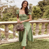 Women Summer Dresses Midi Dress Fashion Puff Sleeve Floral Dress